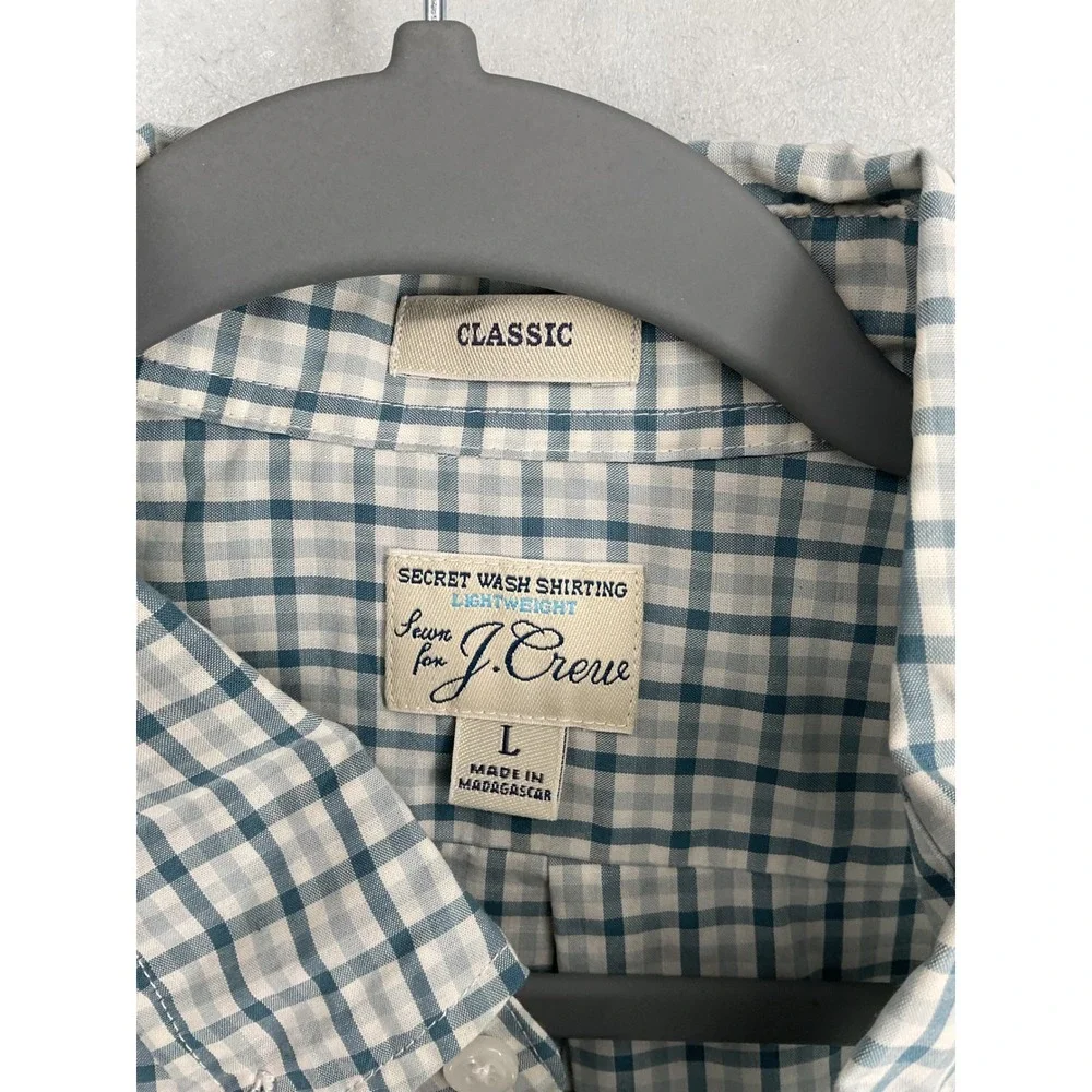 J. Crew Mens Secret Wash Shirt Classic Gingham Blue White Large